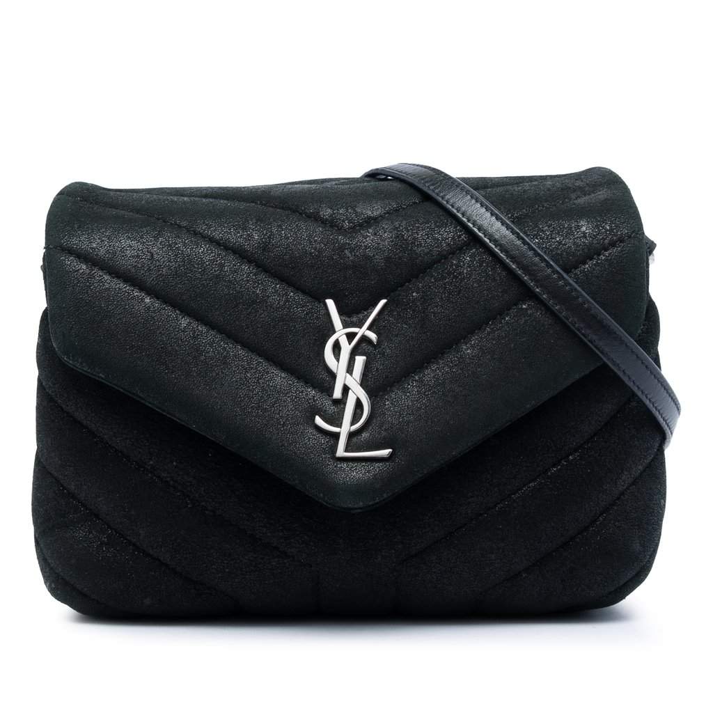 Saint Laurent Toy Matelasse Glitter Suede Monogram LouLou Crossbody Black Leather Very good - Front View