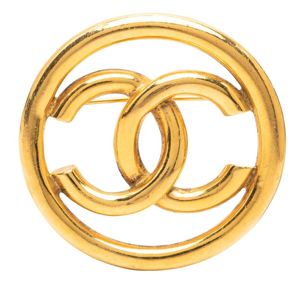 Chanel CC Gold Plated Round Brooch Gold Metal Very good condition - Front View