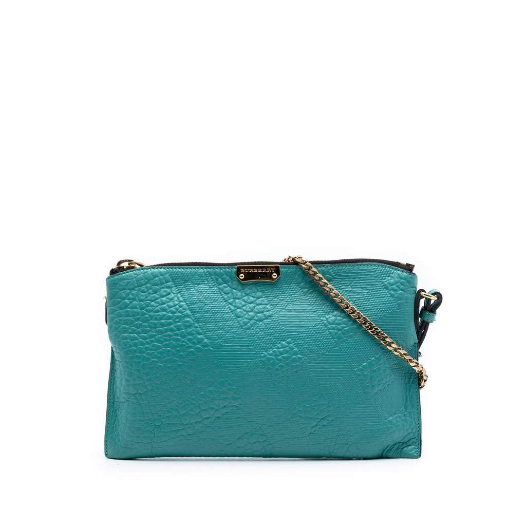 Burberry Grain Check Embossed Leather Peyton Crossbody Blue Leather Very good condition - Front View
