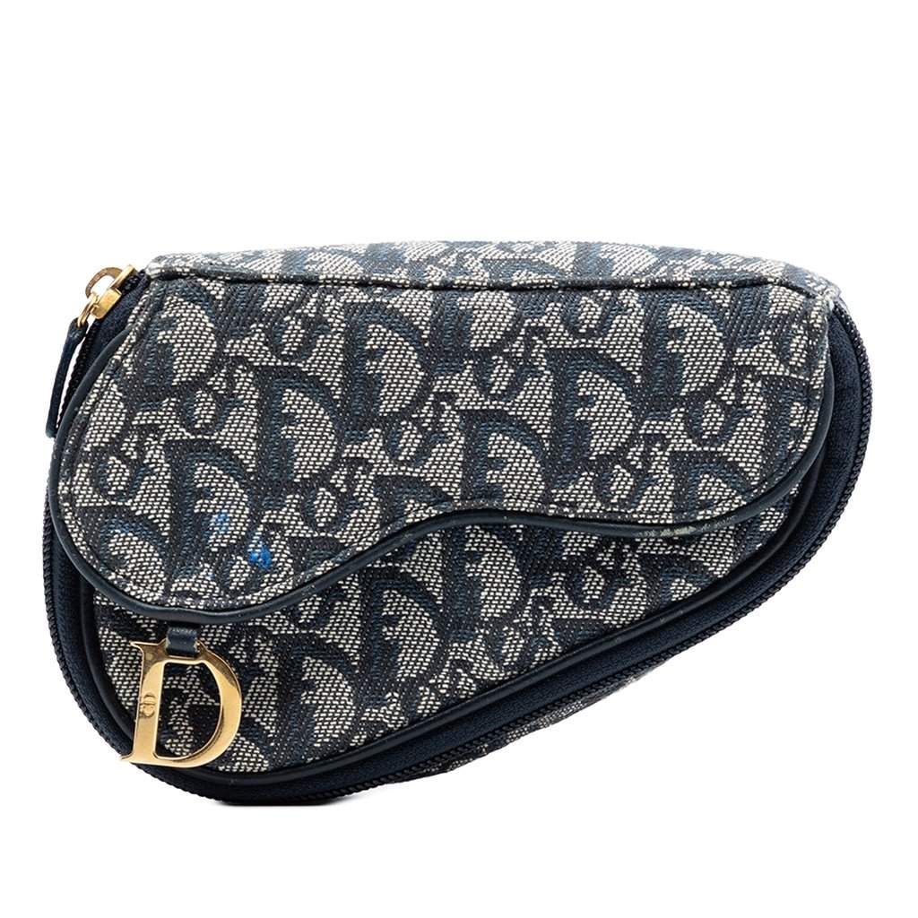 Dior Diorissimo Canvas Saddle Pouch Blue Very good condition - Front View