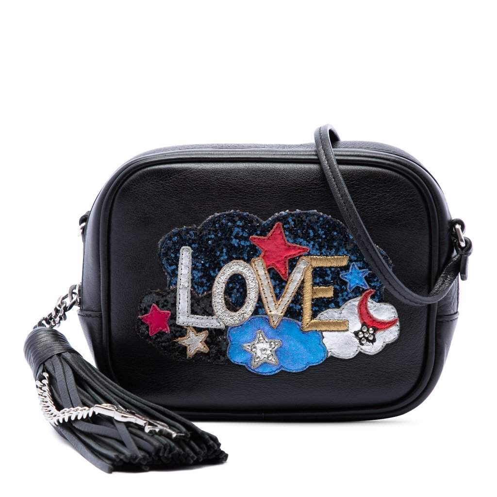 Saint Laurent Mini Embroidered Nappa Love Blogger Camera Bag Black Leather Good - Front View