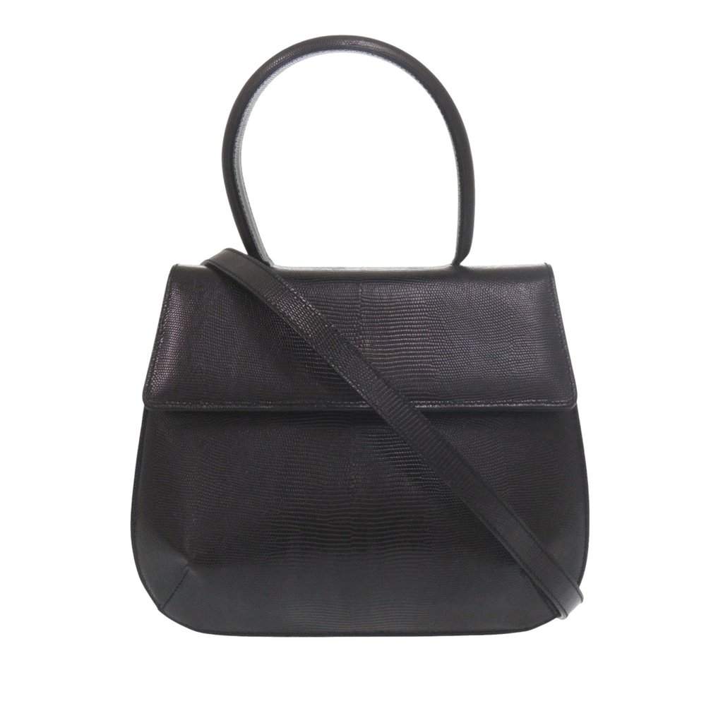 Salvatore Ferragamo Lizard Embossed Leather Top Handle Bag Black Leather Very good condition - Front View