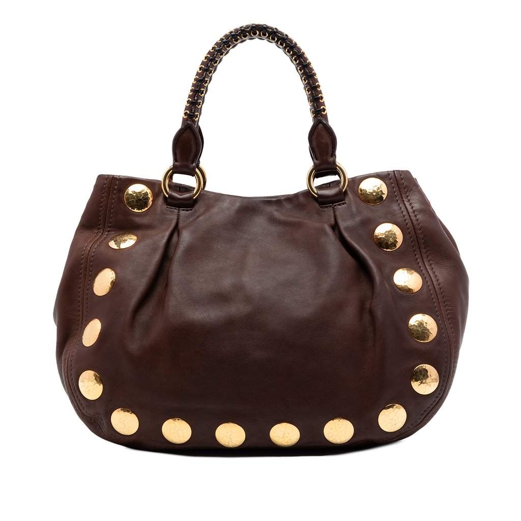 Miu Miu Studded Leather Top Handle Bag Brown Leather Very good condition - Front View