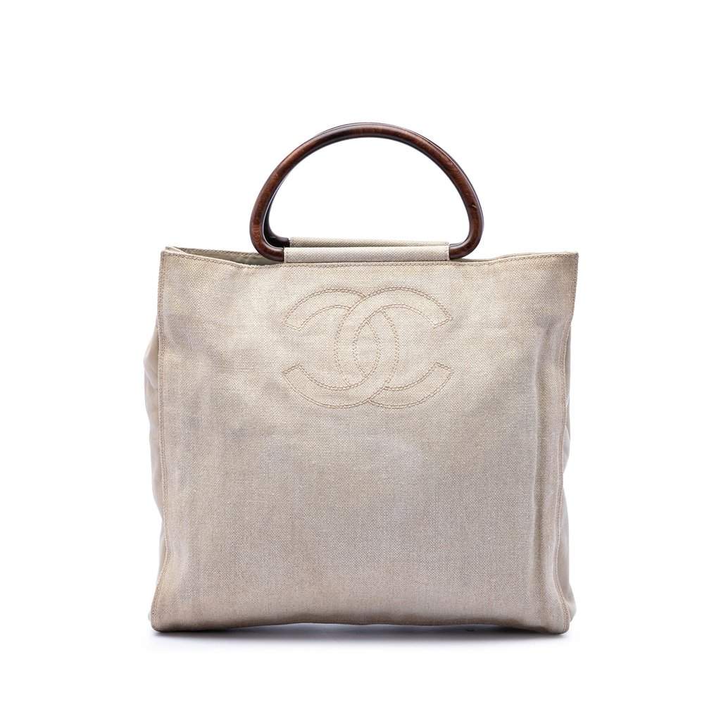 Chanel CC Canvas Wooden Handle Tote Beige Very good condition - Front View