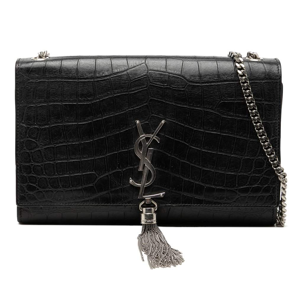 Saint Laurent Medium Croc Embossed Leather Monogram Kate Tassel Crossbody Black Leather Very good condition - Front View