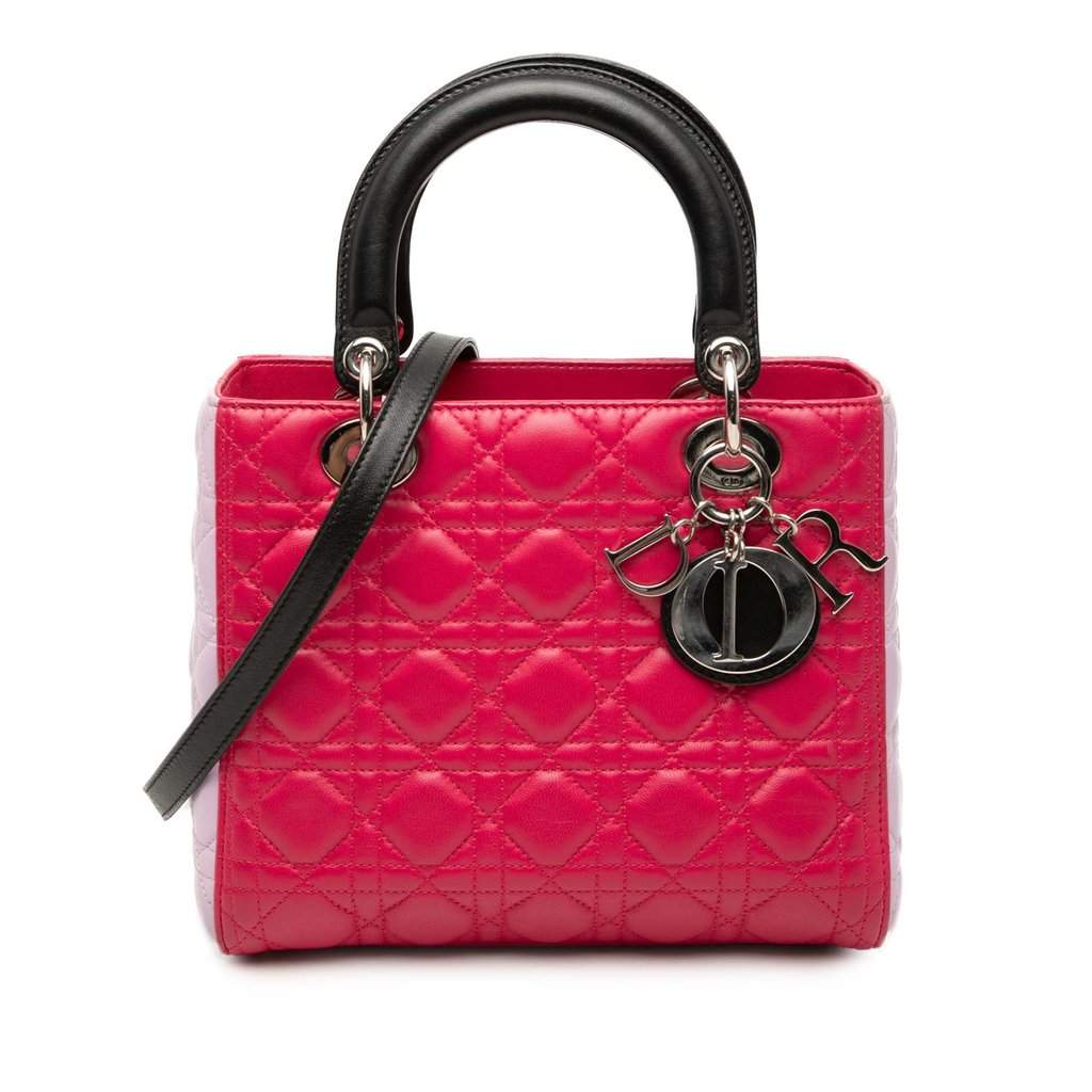 Dior Medium Tricolor Lambskin Cannage Lady Dior Pink Leather Very good - Front View