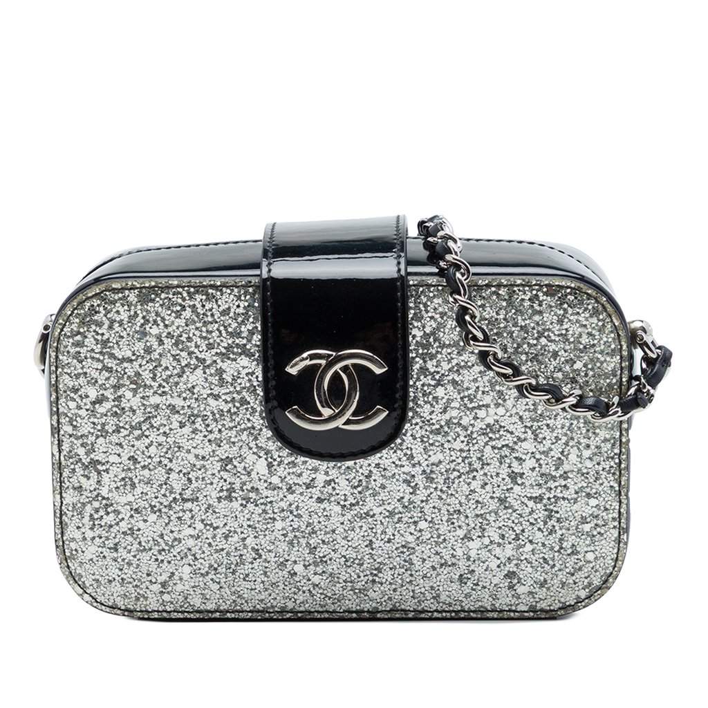 Chanel Glitter Patent Evening On The Moon Camera Case Silver Leather Very good condition - Front View
