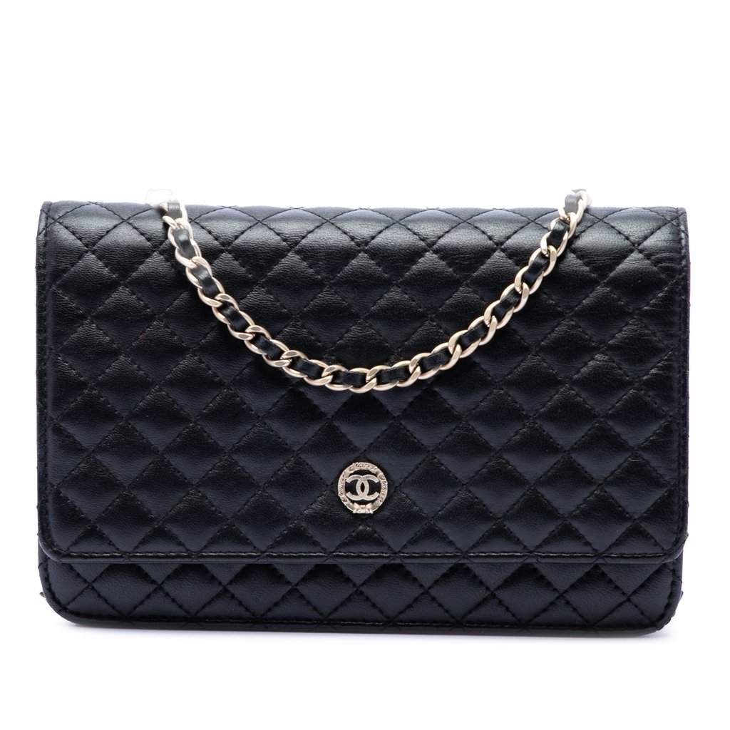 Chanel CC Microquilted Lambskin Wallet On Chain Black Leather Very good condition - Front View