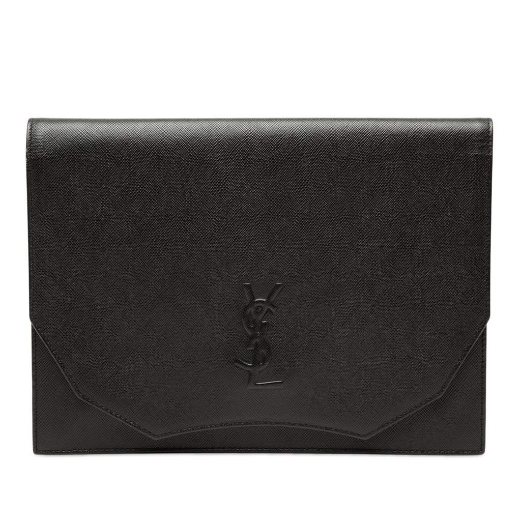 Saint Laurent Leather Clutch Black Leather Very good - Front View