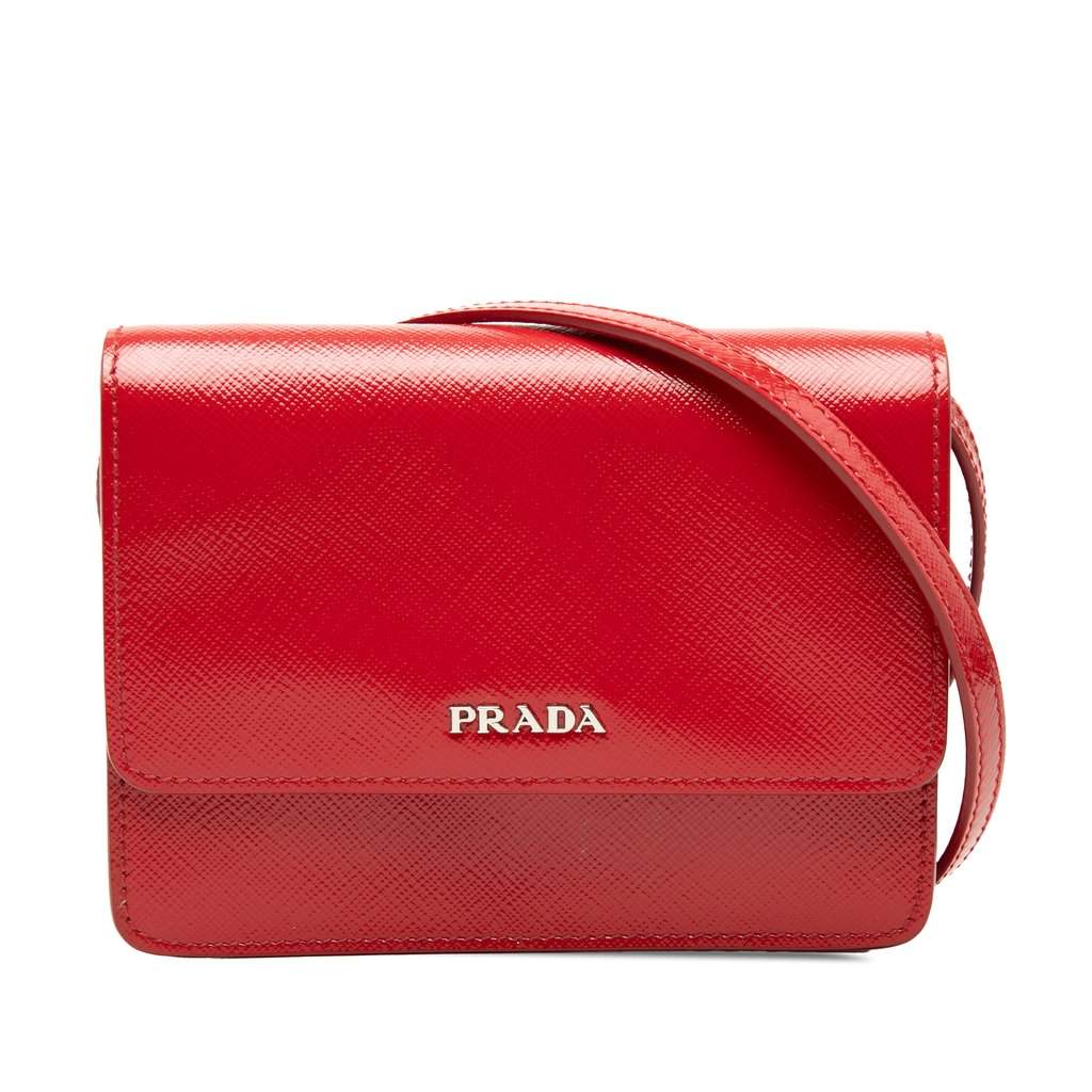 Prada Saffiano Vernice Crossbody Red Leather Very good - Front View