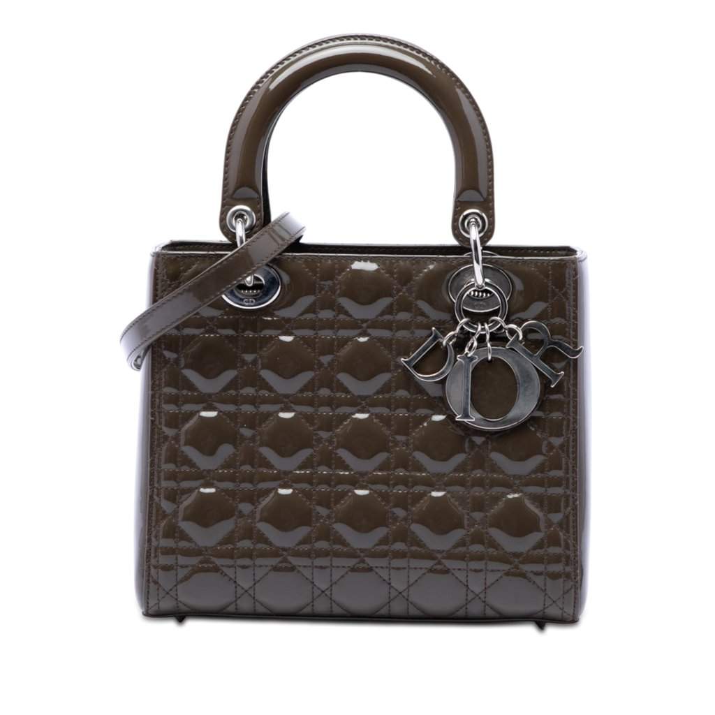 Dior Medium Patent Cannage Lady Dior Brown Leather Very good - Front View