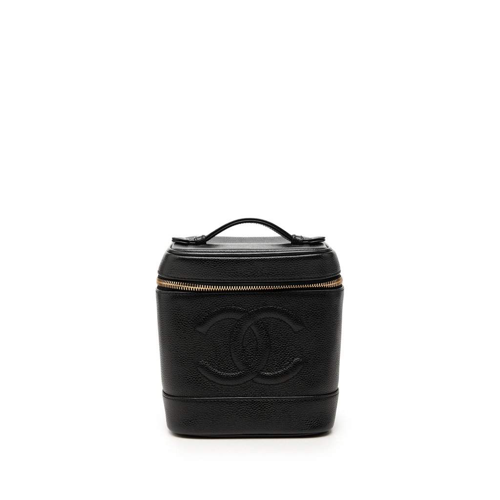 Chanel CC Caviar Vanity Case Black Leather Very good - Front View