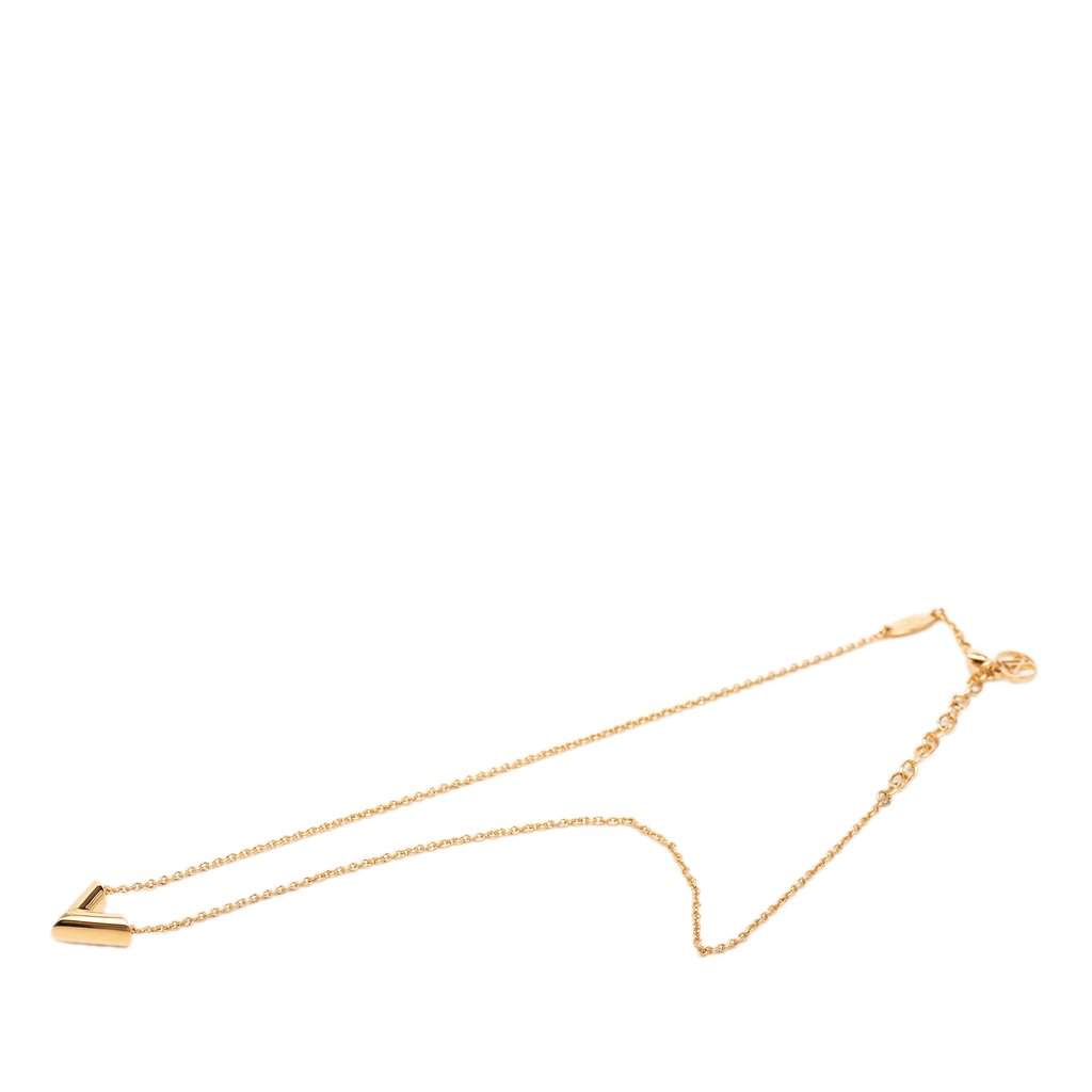 Louis Vuitton Gold Plated Essential V Pendant Necklace Gold Metal Very good condition - Front View