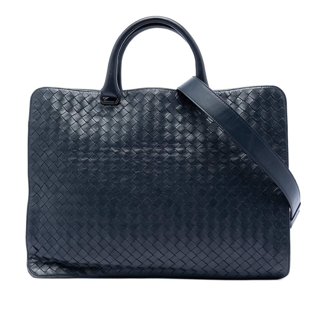 Bottega Veneta Nappa Intrecciato Business Bag Blue Leather Very good - Front View