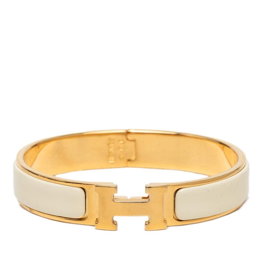 Hermès Narrow Enamel Clic H Bracelet PM White Very good - Front View