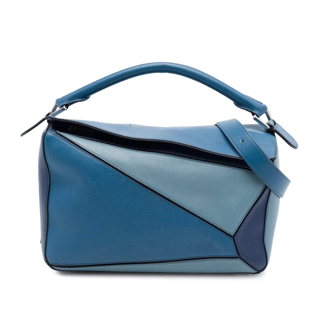 LOEWE Medium Tricolor Calfskin Puzzle Satchel Blue Leather Very good - Front View