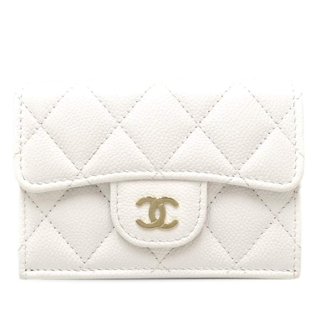 Chanel CC Quilted Caviar Flap Card Holder Wallet White Leather Very good condition - Front View