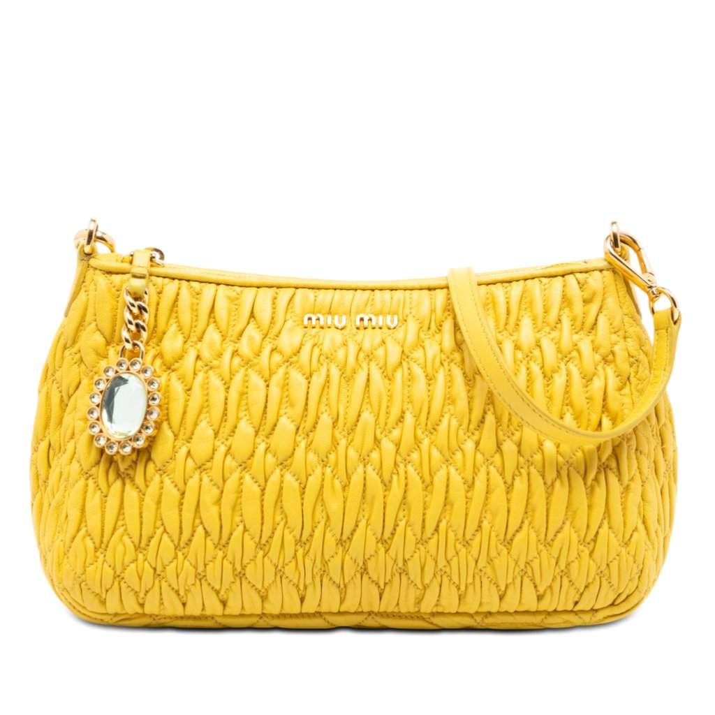 Miu Miu Matelasse Nappa Crystal Charm Shoulder Bag Yellow Leather Very good condition - Front View