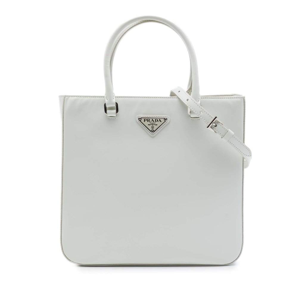 Prada Medium Spazzolato Leather Satchel White Leather Very good - Front View