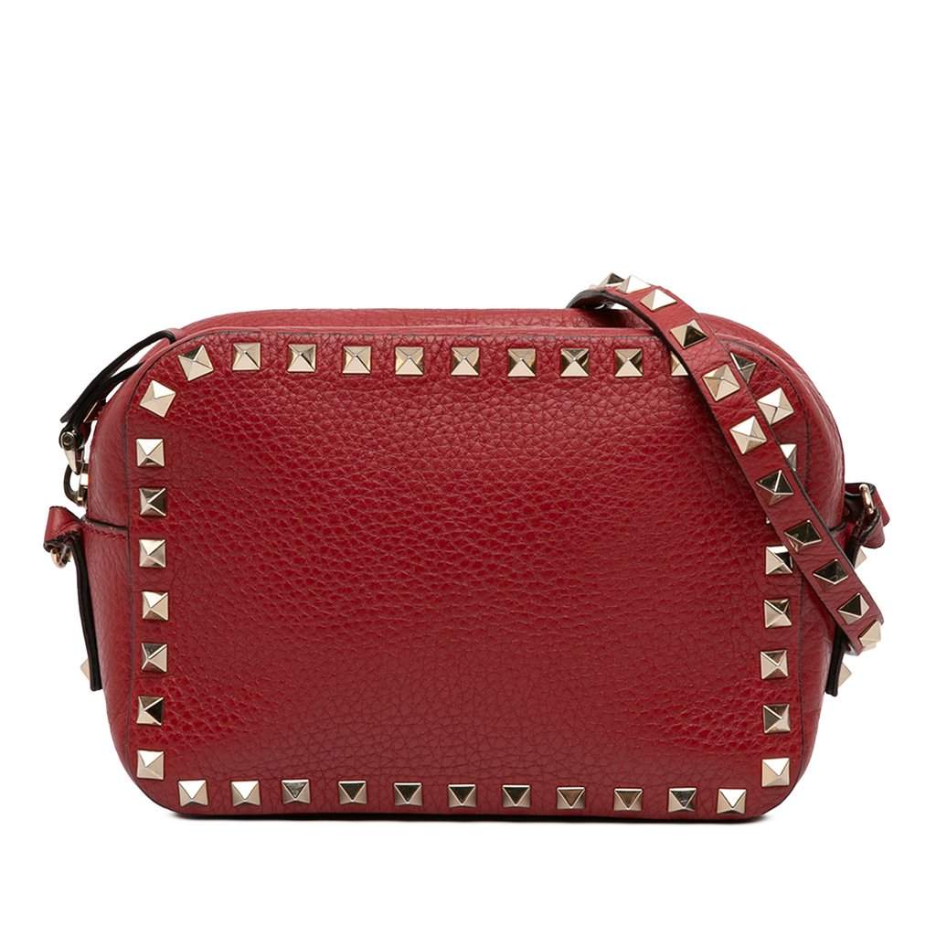 Valentino Grainy Calfskin Rockstud Camera Bag Red Leather Very good condition - Front View