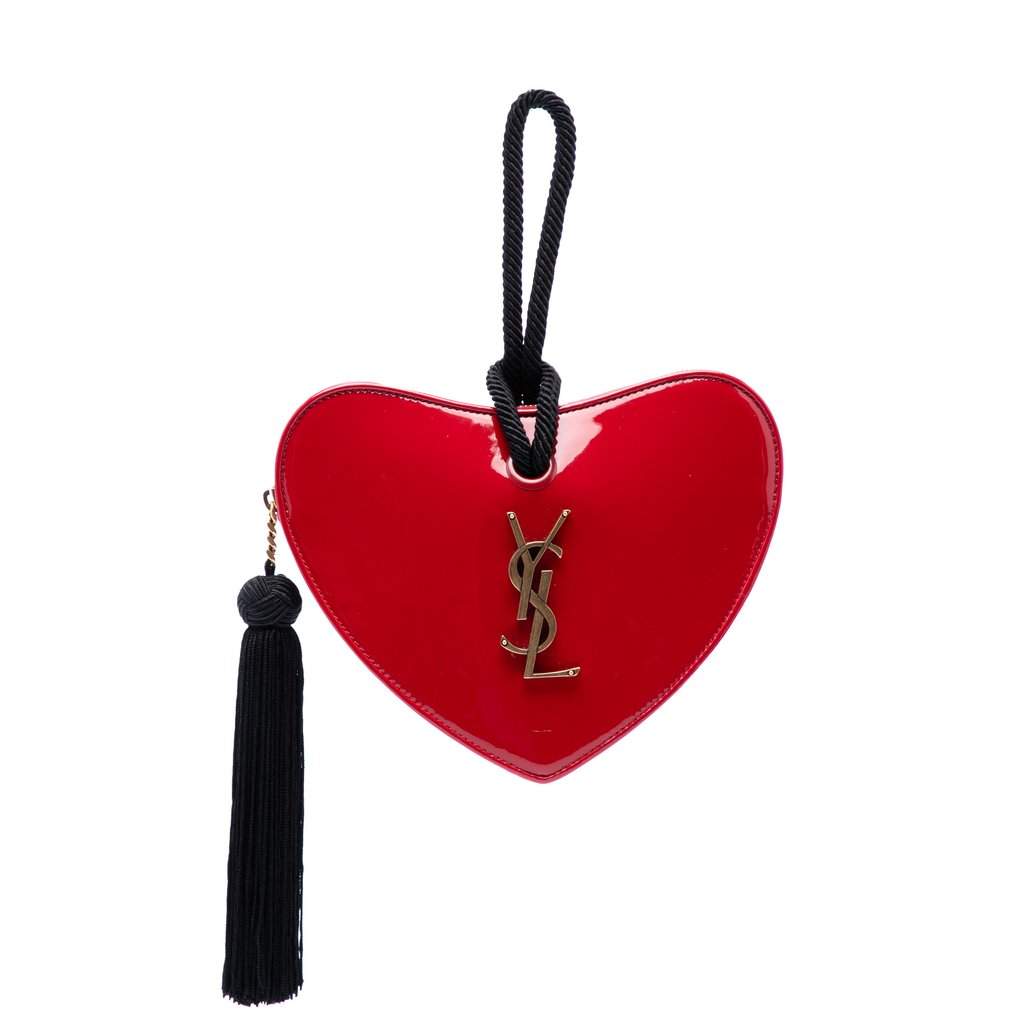 Saint Laurent Patent Sac Coeur Heart Shaped Clutch Red Leather Very good - Front View