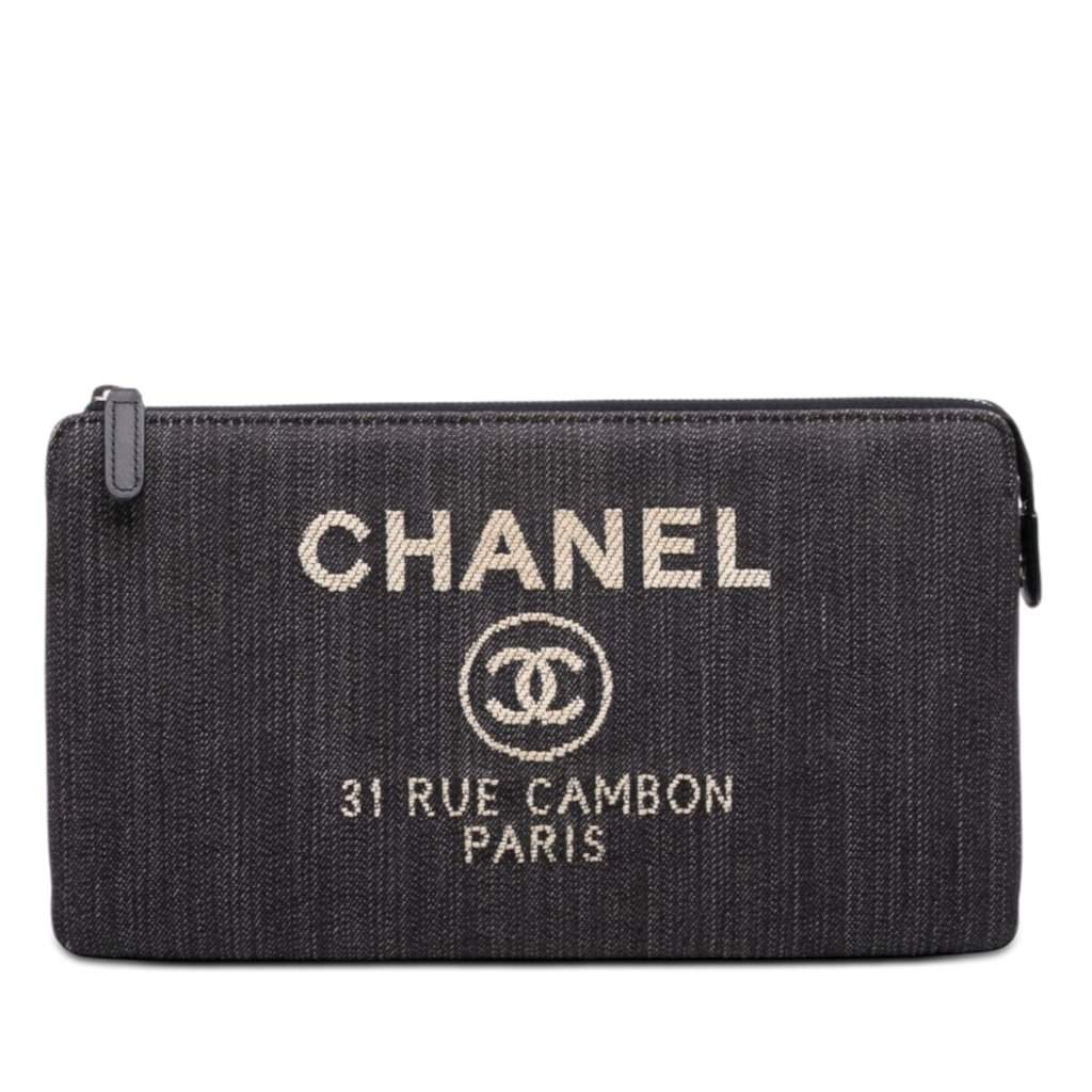 Chanel Denim Deauville Double Compartment Clutch Blue Very good - Front View