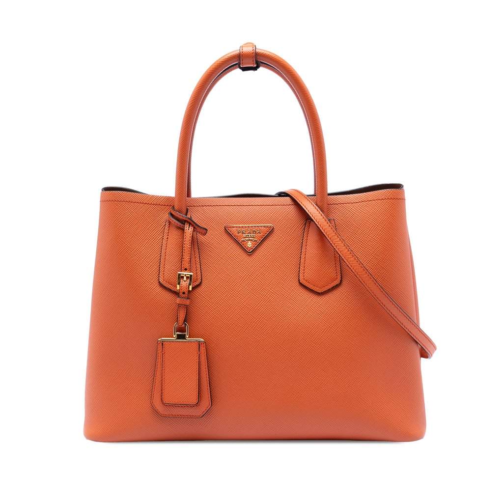 Prada Medium Saffiano Cuir Double Handle Satchel Orange Leather Very good - Front View