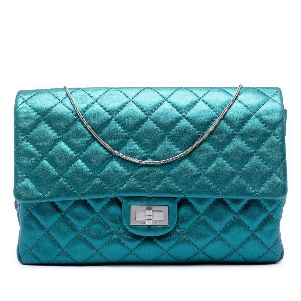 Chanel Quilted Metallic Calfskin Reissue 2.55 Flap 226 Blue Leather Very good - Front View