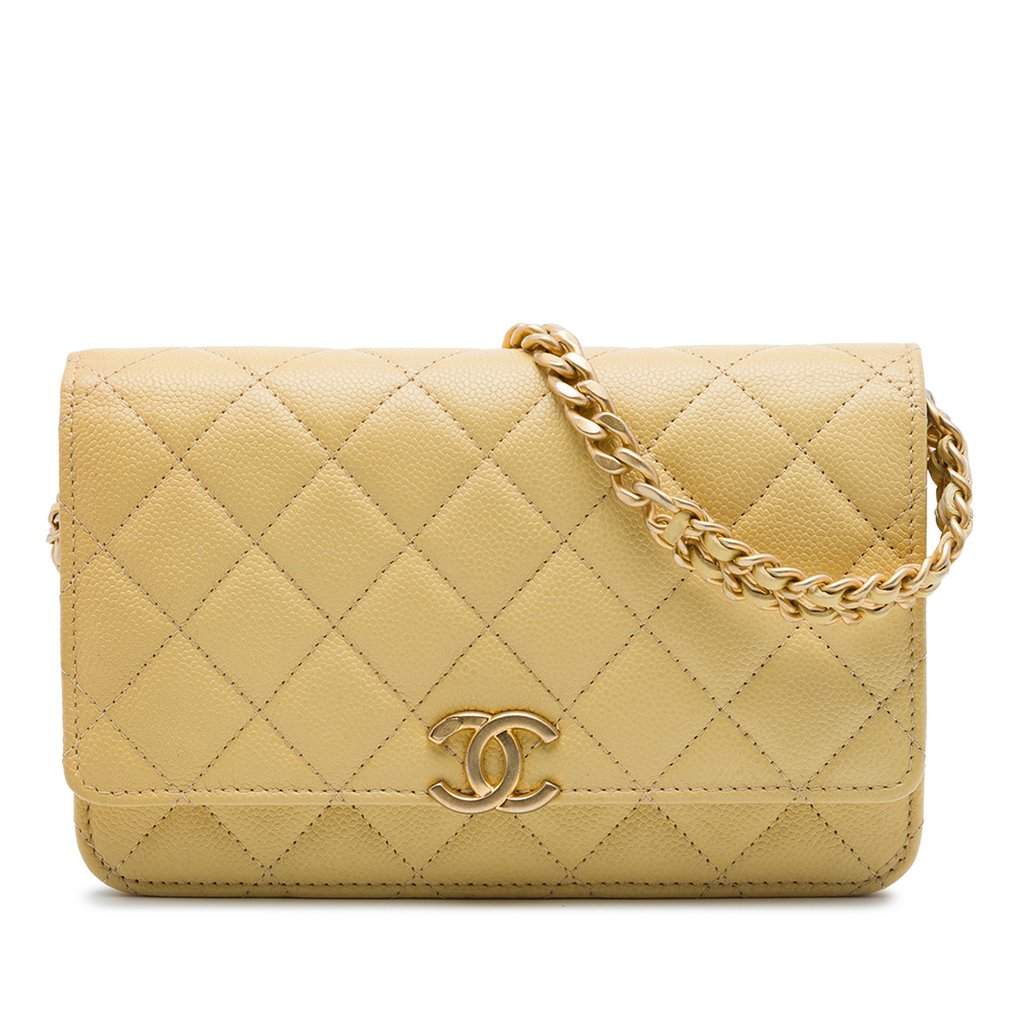 Chanel CC Quilted Caviar Wallet on Chain Yellow Leather Very good condition - Front View