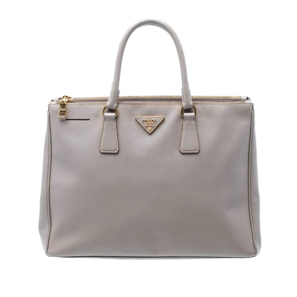 Prada Large Saffiano Lux Galleria Double Zip Tote Grey Leather Very good condition - Front View