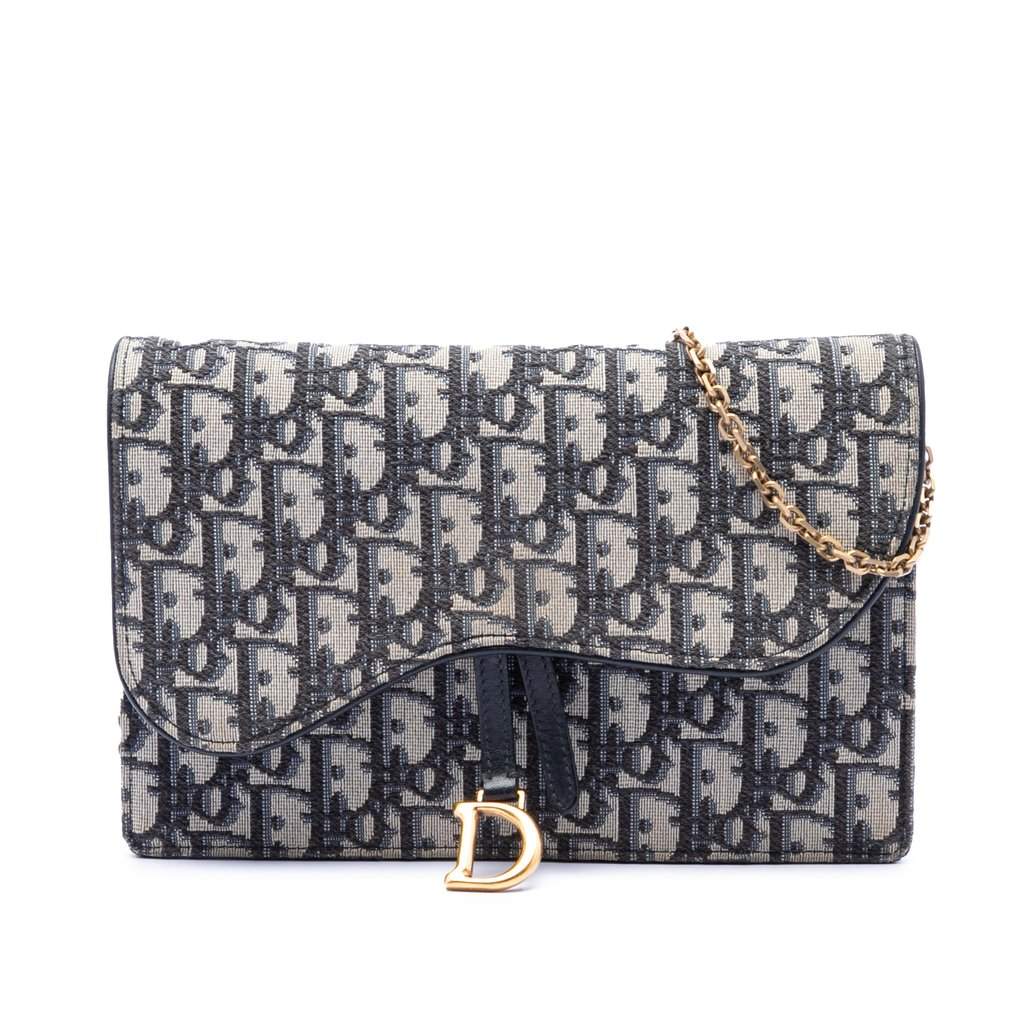 Dior Oblique Canvas Saddle Pouch Wallet on Chain Blue Very good condition - Front View