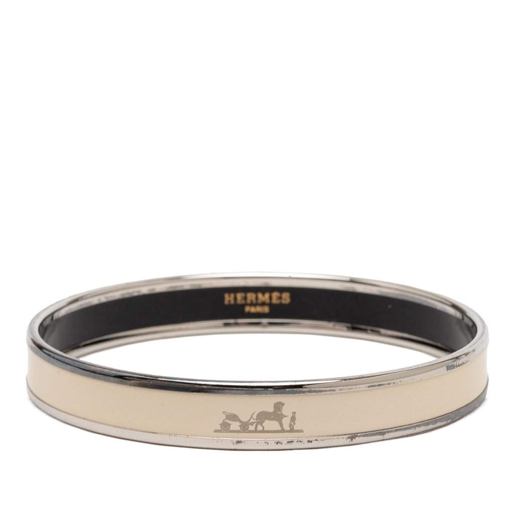 Hermès Narrow Enamel Caleche Bangle 70 White Very good condition - Front View