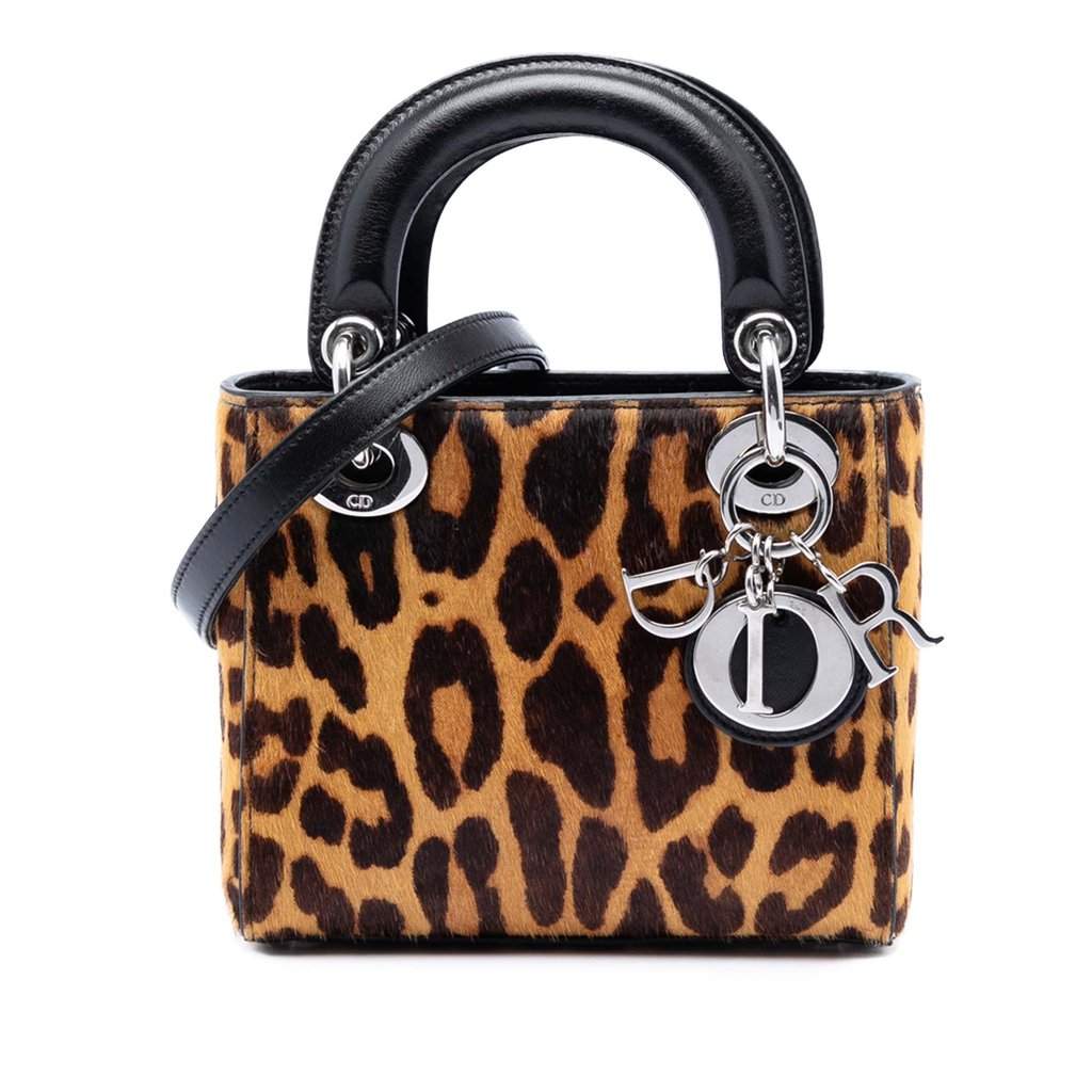 Dior Mini Pony Hair Leopard Print Lady Dior Brown Very good condition - Front View