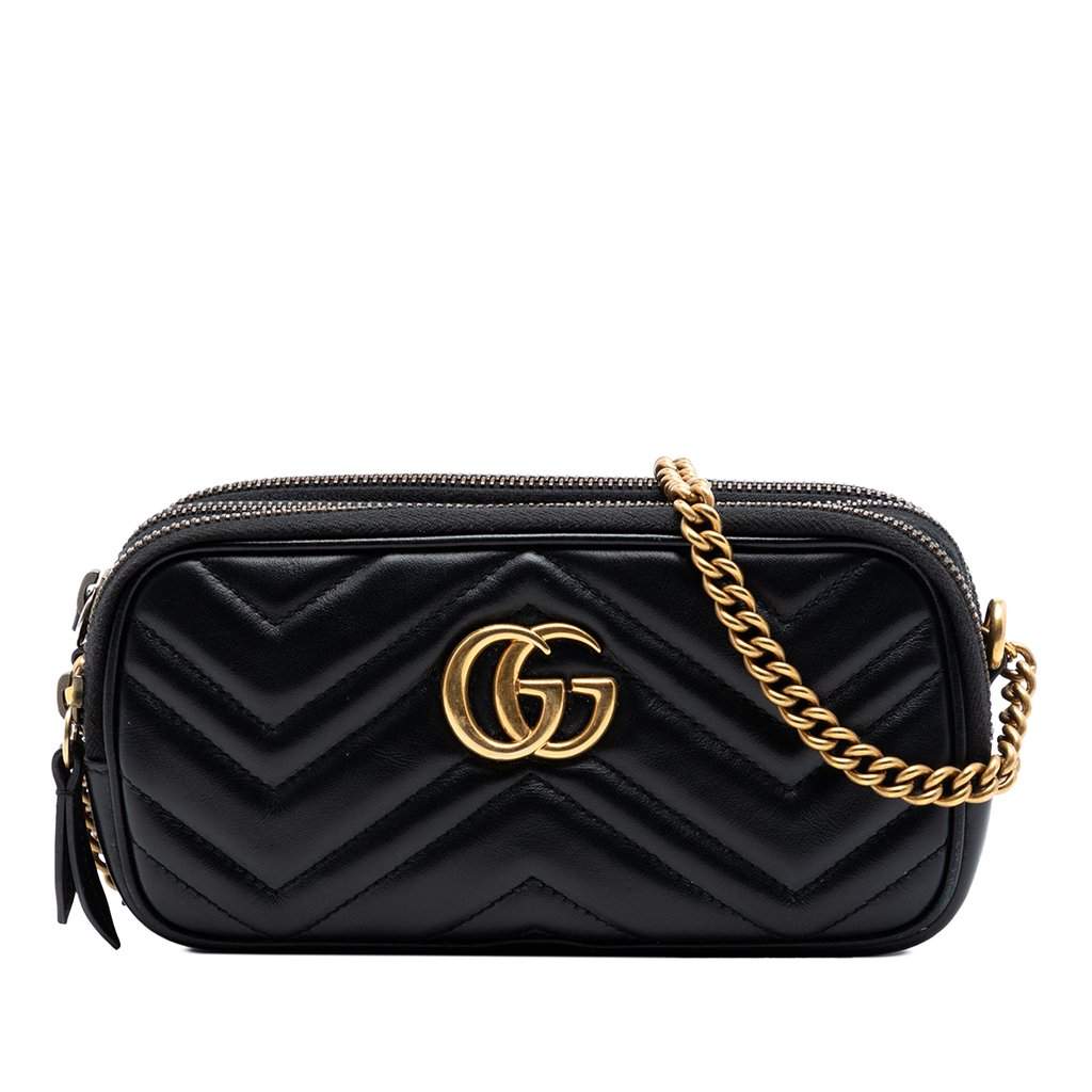 Gucci Mini GG Marmont Matelasse Leather Triple Zip Crossbody Black Leather Very good condition - Front View