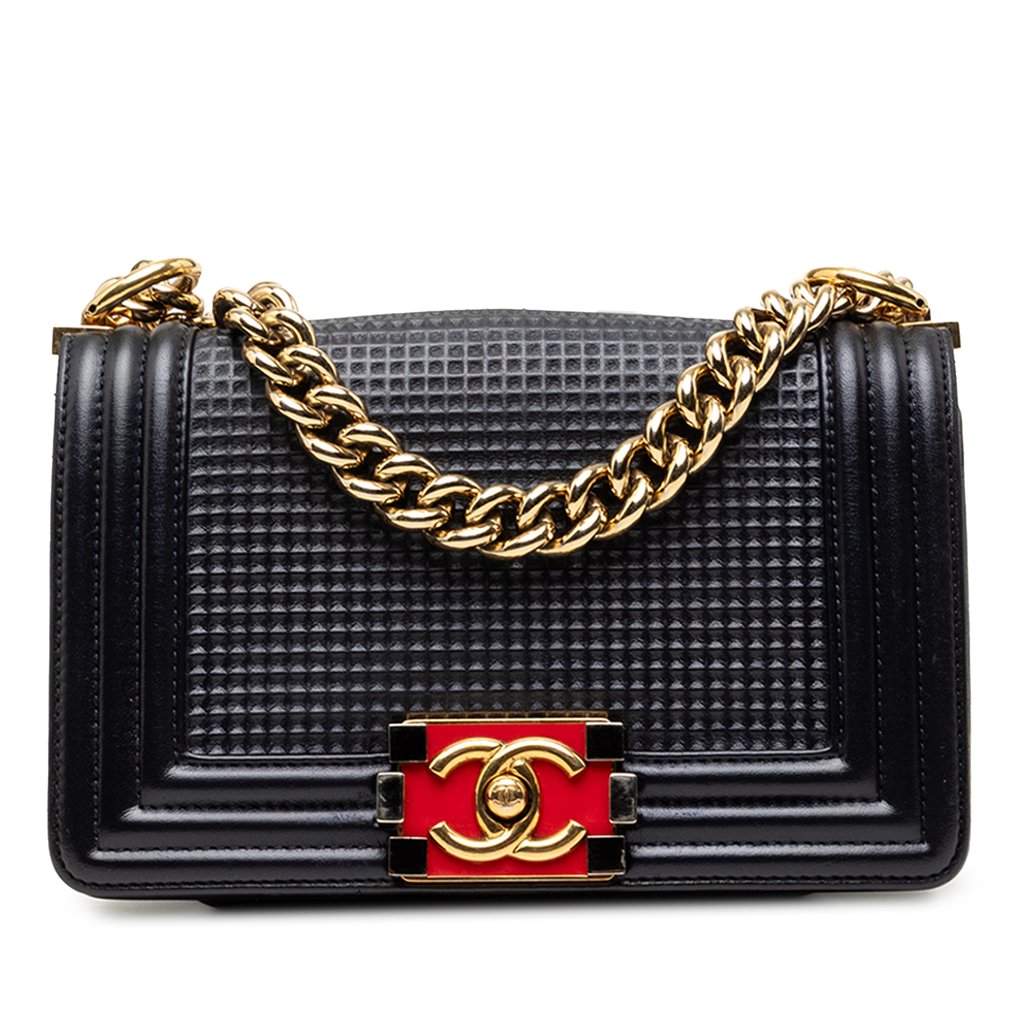 Chanel Small Lambskin Embossed Cube Boy Flap Blue Leather Very good - Front View