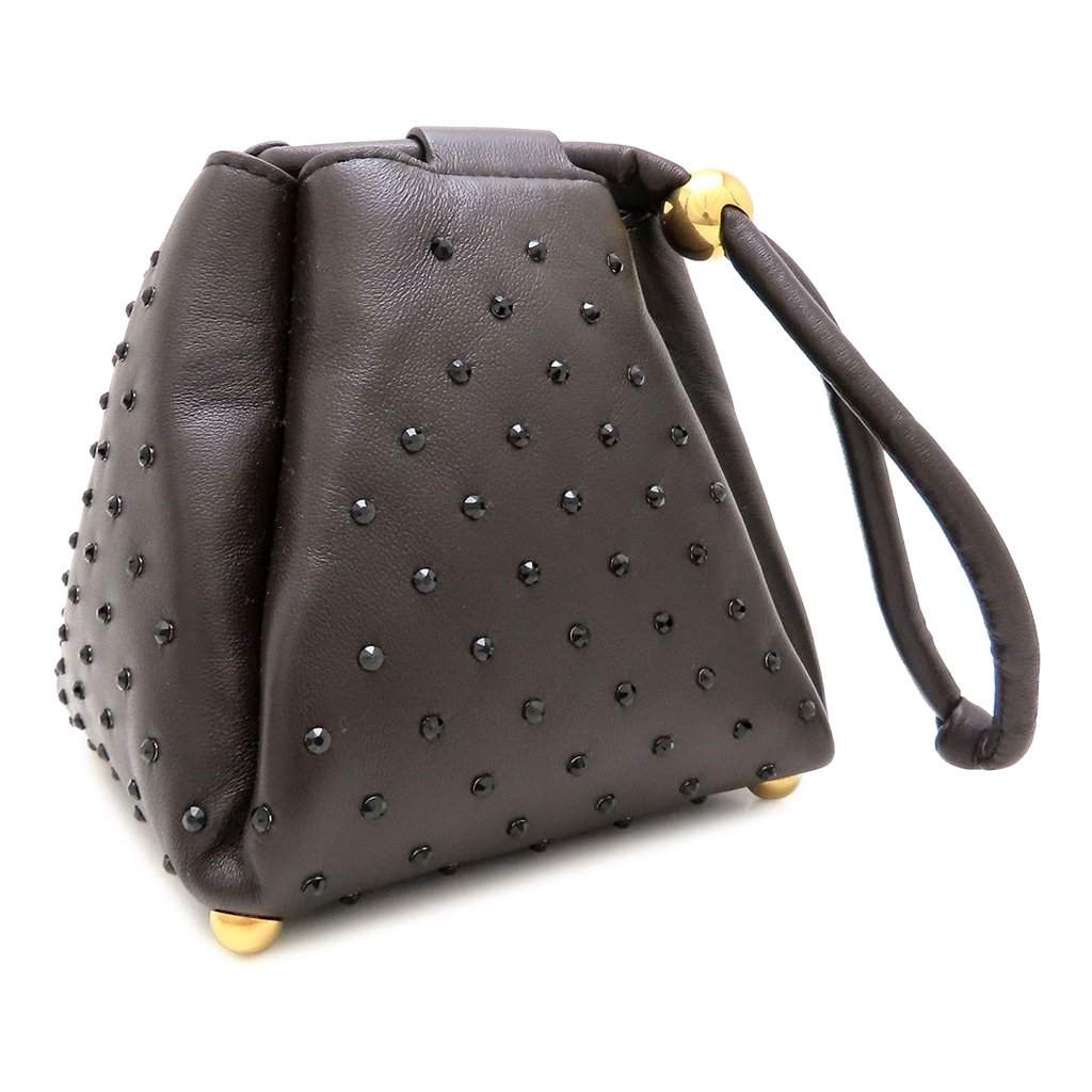 Bottega Veneta Crystal Embellished Lambskin Square Puffy Bag Brown Leather Very good condition - Front View