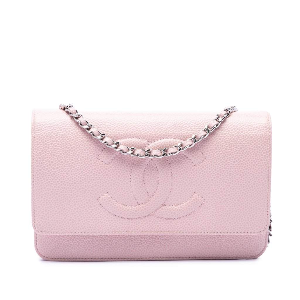 Chanel CC Caviar Wallet On Chain Pink Leather Very good - Front View