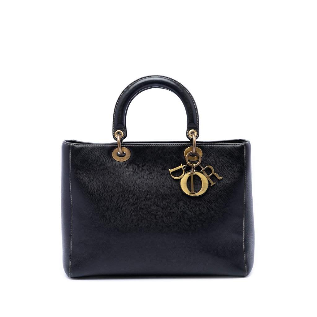 Dior Large Grained Calfskin Lady Dior Black Leather Very good condition - Front View