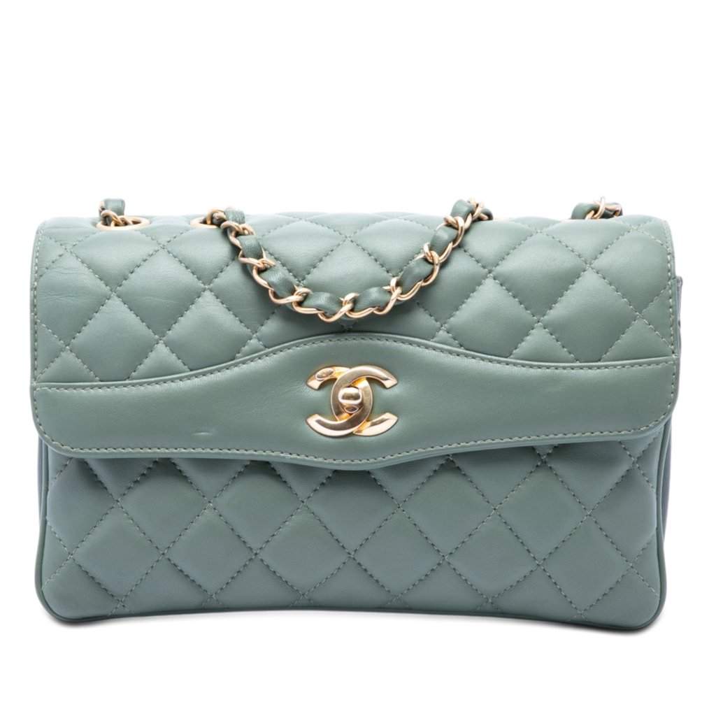 Chanel Medium Quilted Lambskin Daily Companion Flap Green Leather Very good condition - Front View
