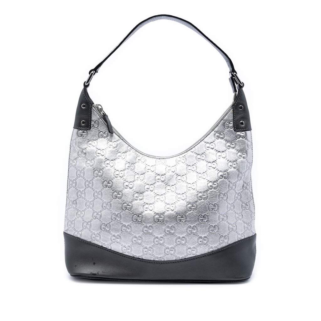 Gucci Metallic Guccissima Shoulder Bag Silver Leather Very good condition - Front View
