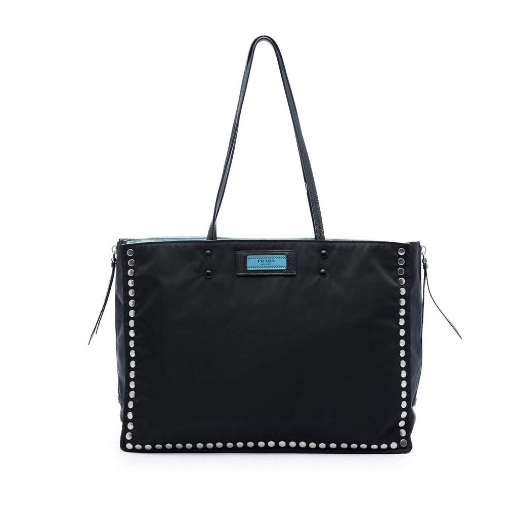 Prada Studded Tessuto Etiquette Tote Black Very good - Front View
