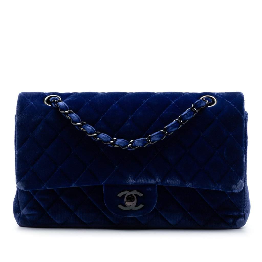 Chanel Medium Classic Velvet Double Flap Blue Very good condition - Front View