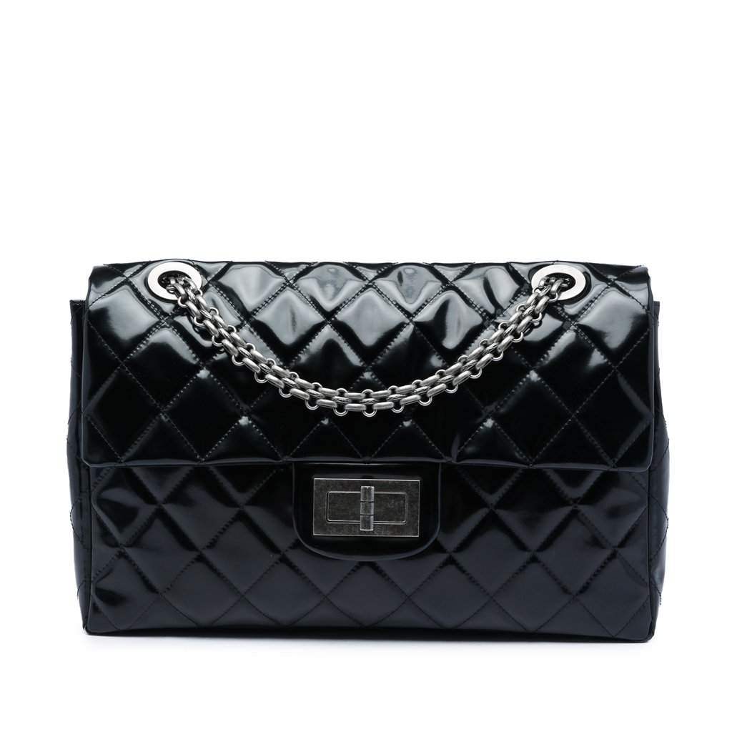Chanel Quilted Patent Reissue 2.55 Travel Flap XXL Black Leather Very good - Front View