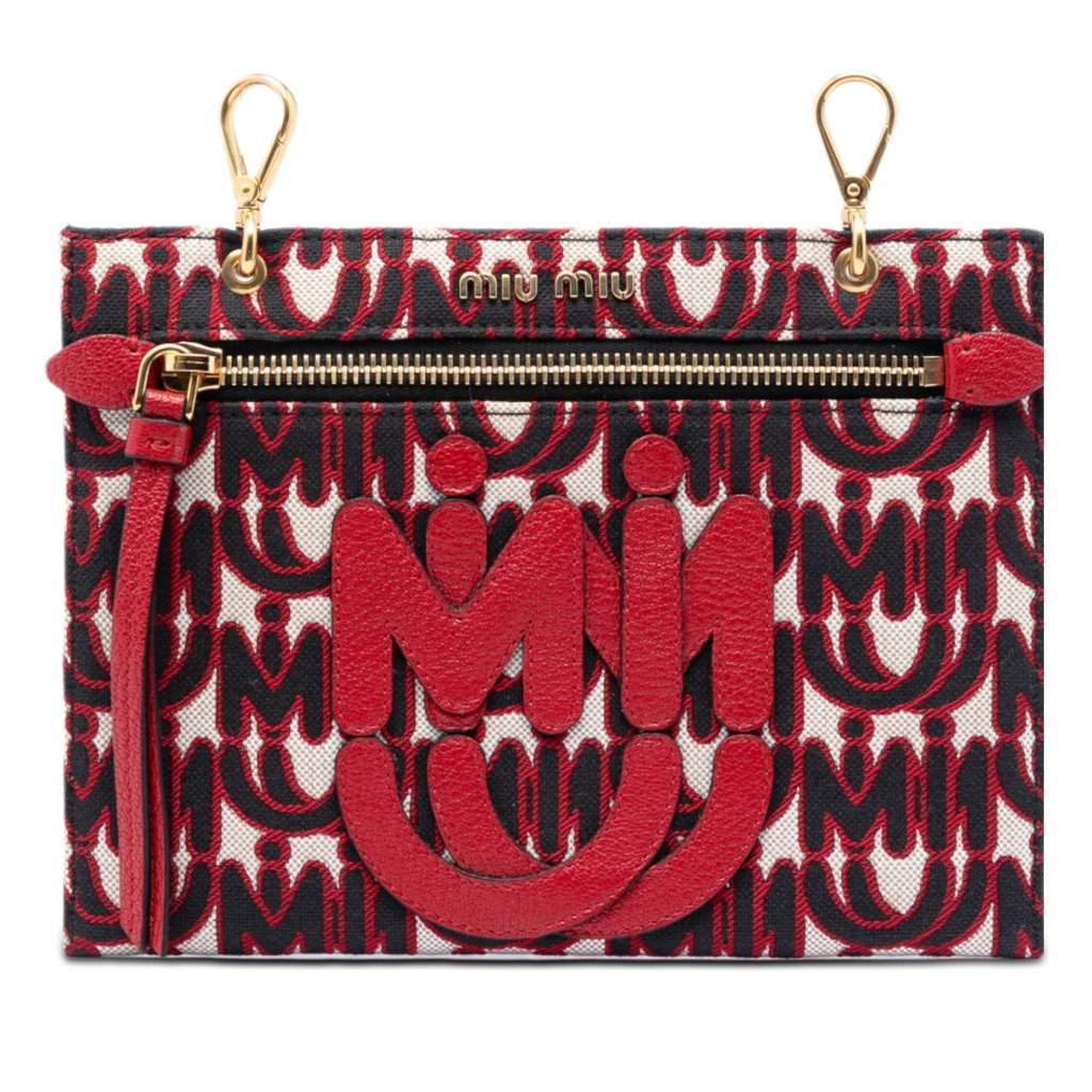 Miu Miu M/M Paris Emiuticon Jacquard and Goatskin Pouch Red Very good condition - Front View