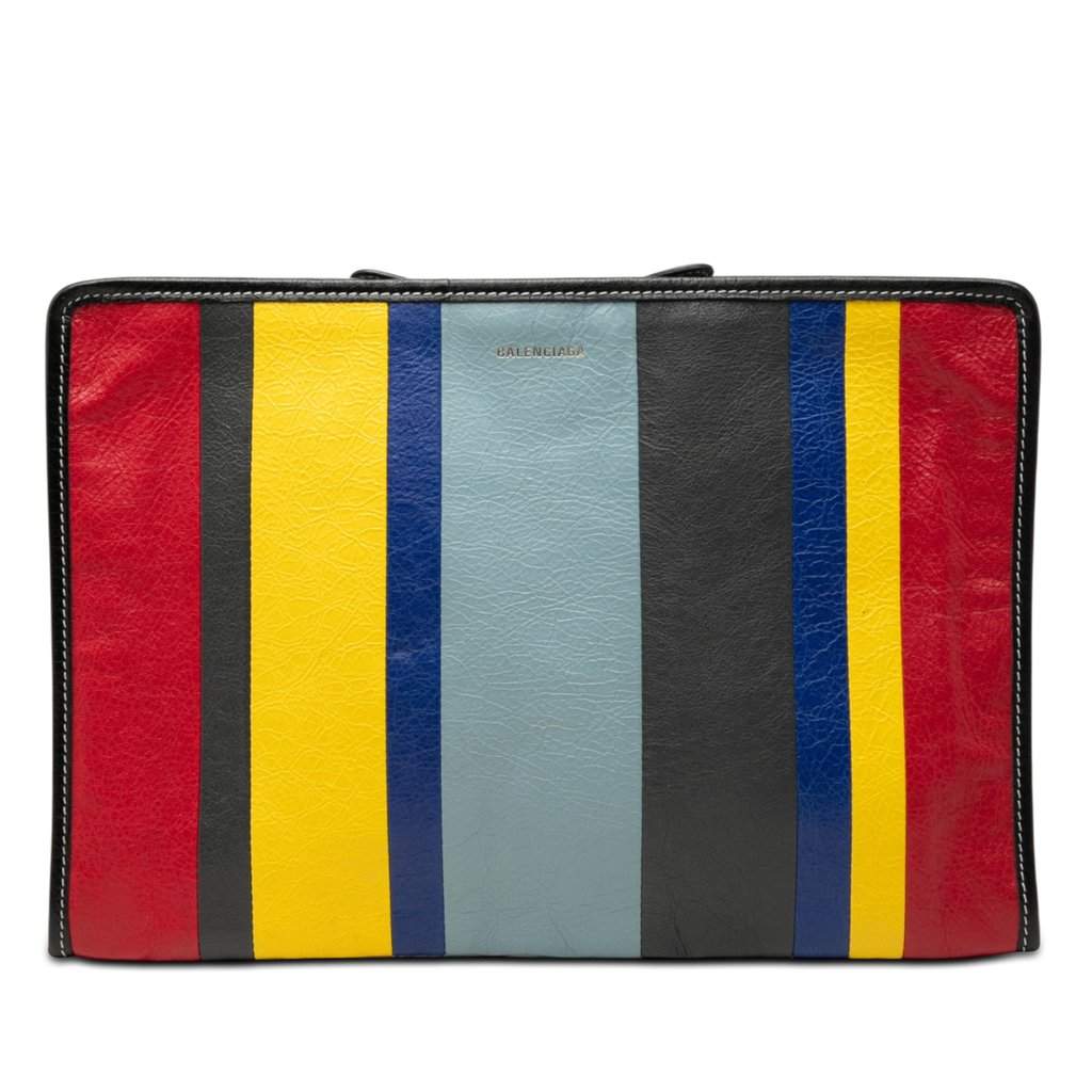 Balenciaga Lambskin Striped Bazar Clutch MultiColor Leather Very good condition - Front View
