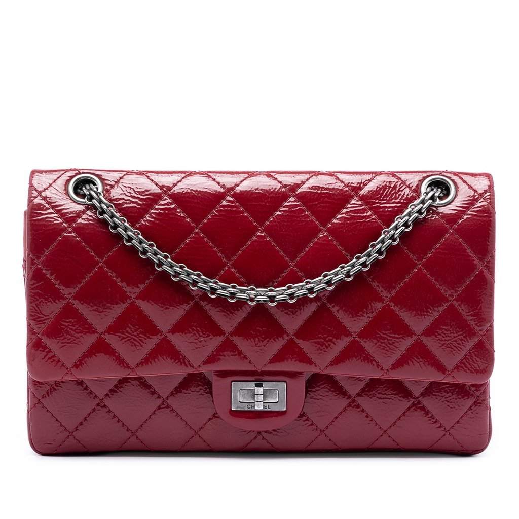 Chanel Quilted Crinkled Patent Reissue 2.55 Double Flap 226 Red Leather Very good condition - Front View