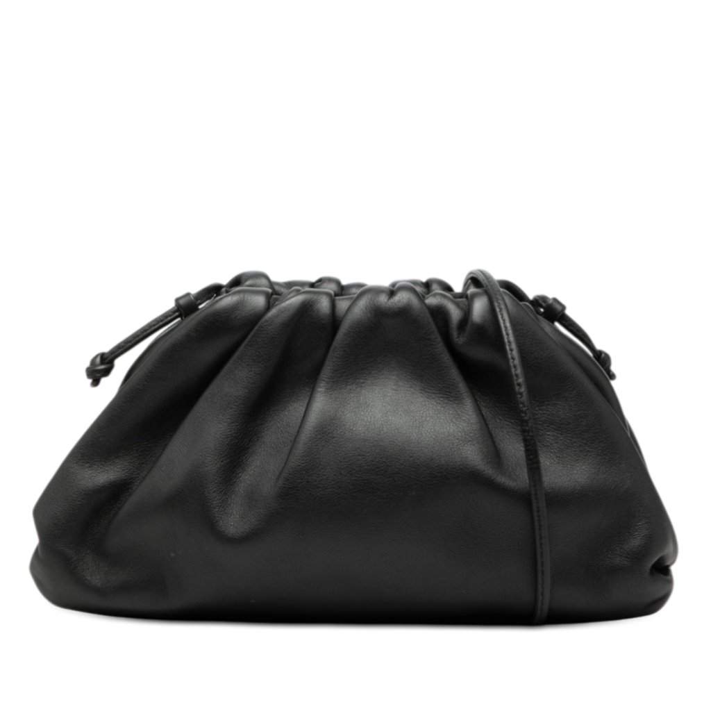 Bottega Veneta Lambskin The Mini Pouch Crossbody Black Leather Very good - Front View