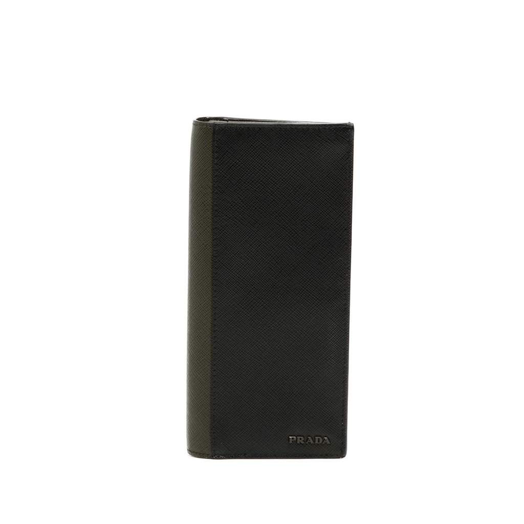Prada Bicolor Saffiano Bifold Long Wallet Black Leather Very good condition - Front View