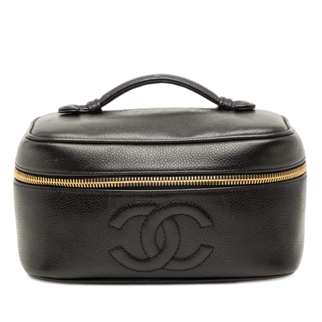 Chanel CC Caviar Vanity Case Black Leather Very good - Front View