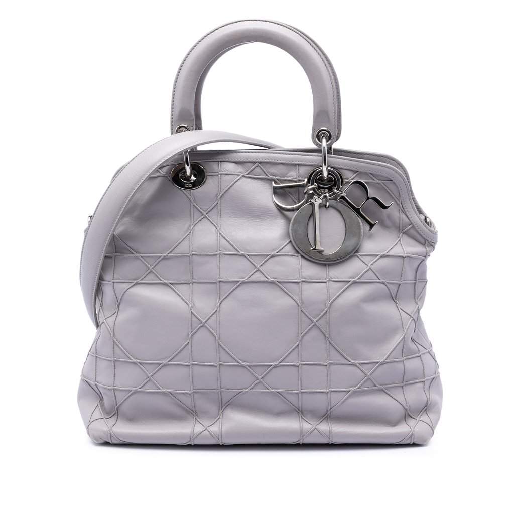 Dior Medium Lambskin Cannage Polochon Granville Satchel Grey Leather Very good condition - Front View